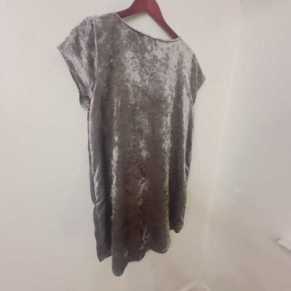 Soft Surroundings Gray Crushed Velvet Mini Dress Boho Winter Tunic Petite Large - Picture 7 of 9
